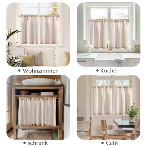 TOPICK Scheibengardinen Streifen Bistrogardine Küchengardinen Leinen 115x90 – Ansicht 4