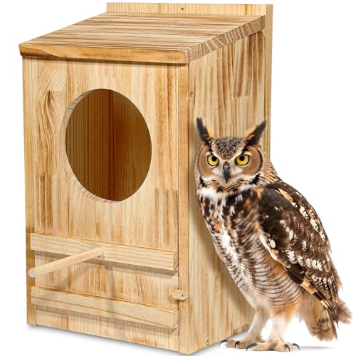 Barn Owl House, Owl Nesting Box for Outside,Wooden Screech Owls Nesting Box, Large Caliber Round Hollow Outdoor Bird's Boxes, Suitable for Wildlife Screech, Barred, Great Horned, Barn