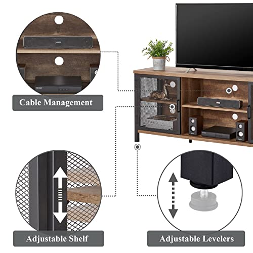 FATORRI Industrial Entertainment Center for TVs up to 65 Inch, Rustic Wood TV Stand, Large TV Console and TV Cabinet for Living Room (60 Inch Wide, Rustic Oak) - Image 7