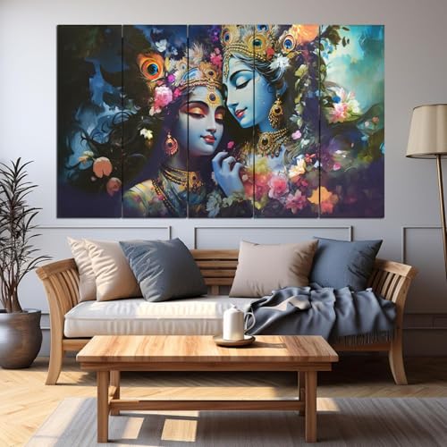 Image of Spacter art Radha Krishna Wall Painting for Living Room Big Size - Radha Krishna Painting Wall Decor for Bedroom, Office, Hotels - Peaceful Digital Painting Wooden Framed for Gifting (30x50 inch)