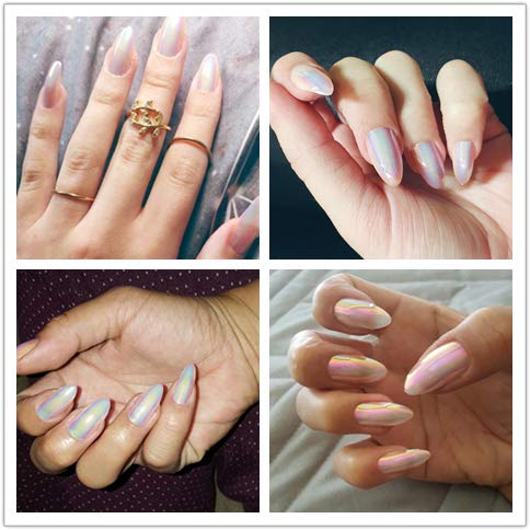 Ejiubas Press On Nails Chrome Stiletto Nail Tips Fake Nails with Nail Glue 24 Pcs 12 Sizes
