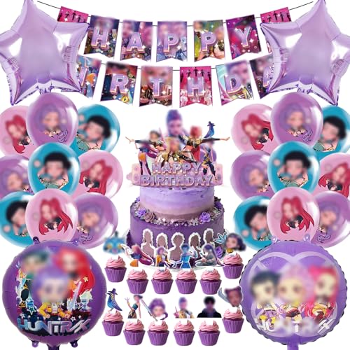 OSOFREE 48 Pezzi Huntrs Kit Compleanno Ragazzi Ragazze, Kit Palloncini Decorazioni, Palloncini Decorazioni per Festa di Compleanno Bambini (Y)