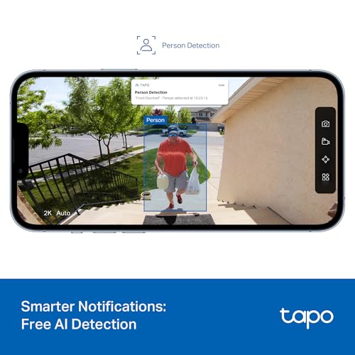 Image of Tapo Smart Video Wireless Doorbell Camera Mini - 2K, 160 Ultra-Wide View, Up to 180 Days Battery, HomeKit, Alexa, Google Assistant Compatible, Free AI Person Detection, IP54, SD /Cloud Storage, D205