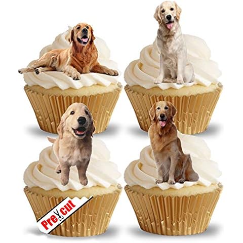 Pre-Cut Golden Retrievers Edible Wafer/Rice Paper Cupcake Cake Dessert Toppers Birthday Party Decorations Cover
