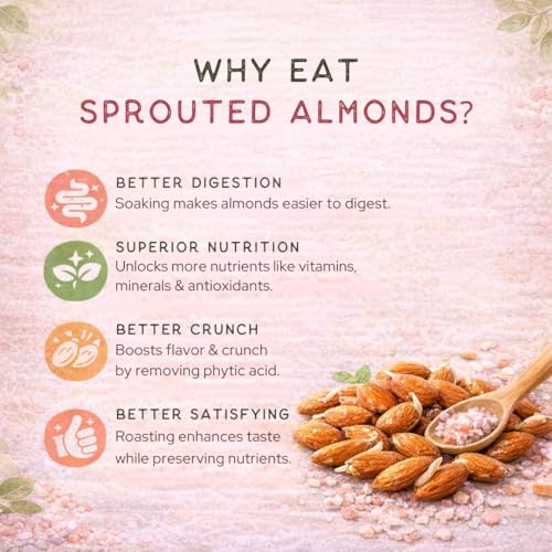 Image of Gretel Himalayan Pink Salt Sprouted Almonds 50 gm | Soaked, Dried & Baked not Roasted | Crunchy California Badam | Rich in Protein | Zero Cholesterol Dry Fruits | Vegetarian Healthy Snack I Brand of Singapore |