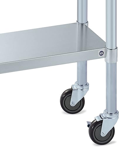 Miniatura 6 de Rockpoint - Mesa de acero inoxidable para preparación y trabajo con ruedas, para cocina comercial, estante inferior ajustable y pie de mesa para