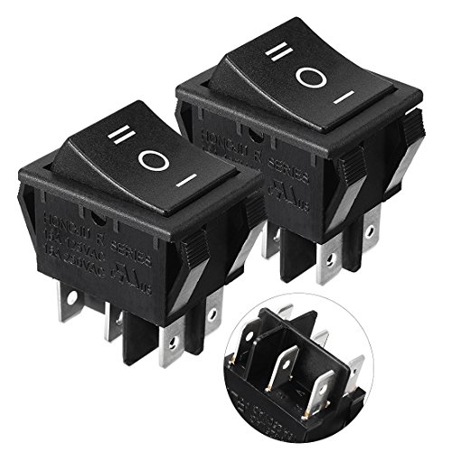 uxcell 2 Pcs DPDT 6P Soldering 3 Position ON-Off-ON Snap in Mounting Boat Rocker Switch AC 250V 16A Black UL Listed