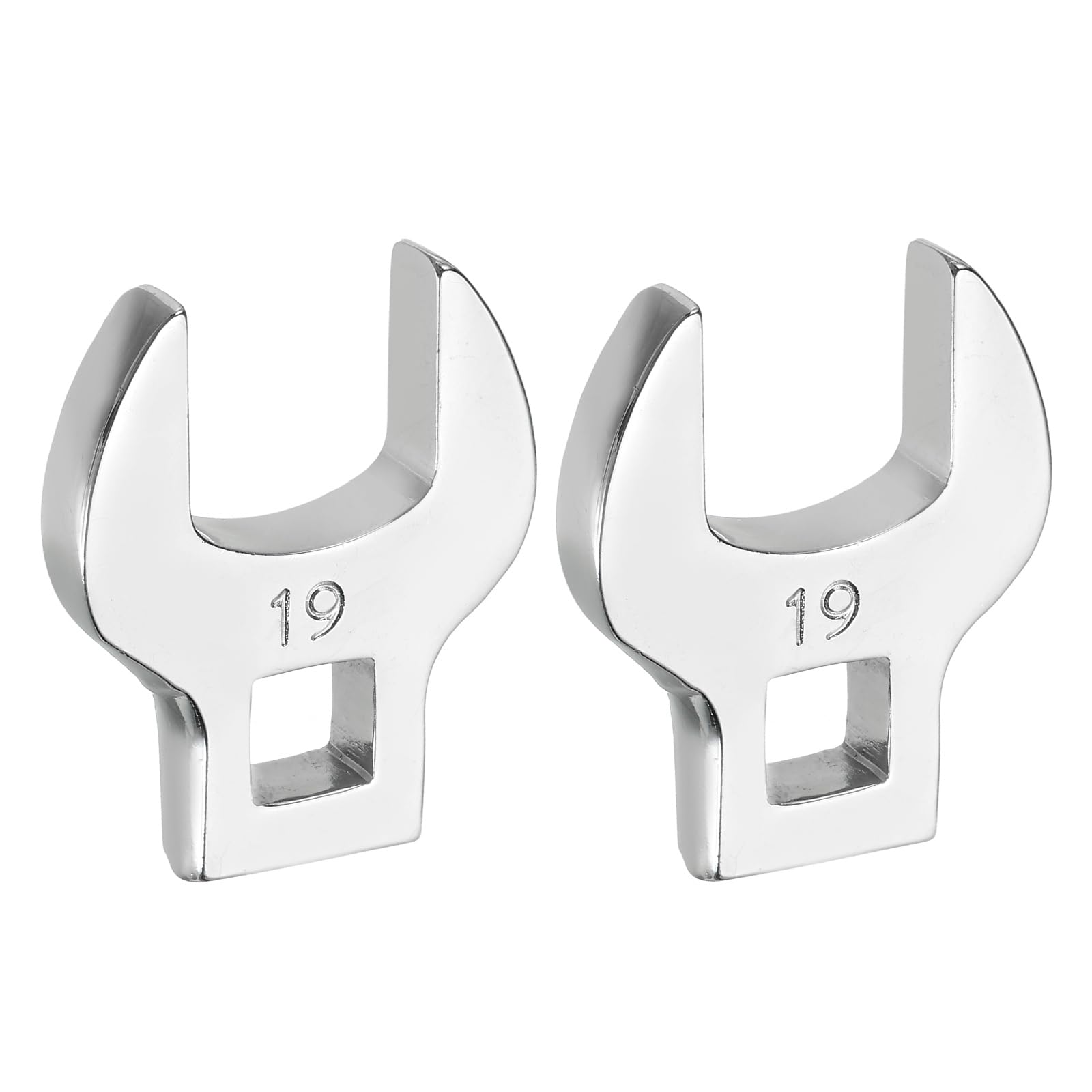 sourcing map 2 Pcs Drive Crowfoot Wrench 3/8 Inch 19mm Metric Flare Nut Wrench CR-V Steel Electroplating Open End Crowfoot Spanner for Automotive Repair Mechanics, Bright Silver