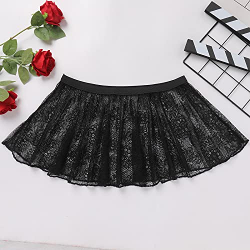 ABAFIP Sissy Skirts for Men Crossdressing Lingerie Sheer Lace Floral Flared Pleated Micro Mini Skirt Nightwear3