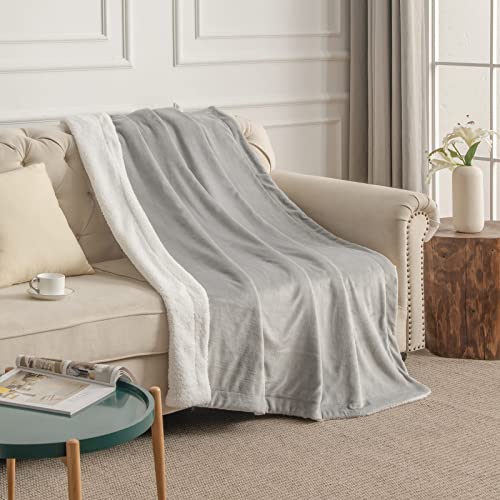 Se Softexly Grey Sherpa Blanket For Bed, Fuzzy Fluffy Flannel Plush Blanket Twin Size, Velvet Fleece Throw Blanket For Living Room/Bedroom, Soft Cozy Throw For Couch Sofa(Light Grey, 60"X 80") #TOP1
