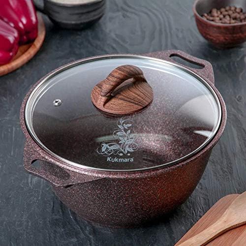 Miniatura 2 de Olla de aluminio con tapa de vidrio "Granit ultra" (rojo) Olla de cocina (4.2 cuartos de galón))