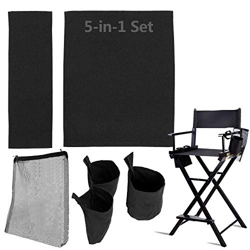 STAY GENT 5 in 1 Accessories Set for Makeup Artist Chair, (not Including Chair) Black Chair Replacement Cover Canvas, 2 Portable Side Storage Bags and Hanging Mesh Bag, Black