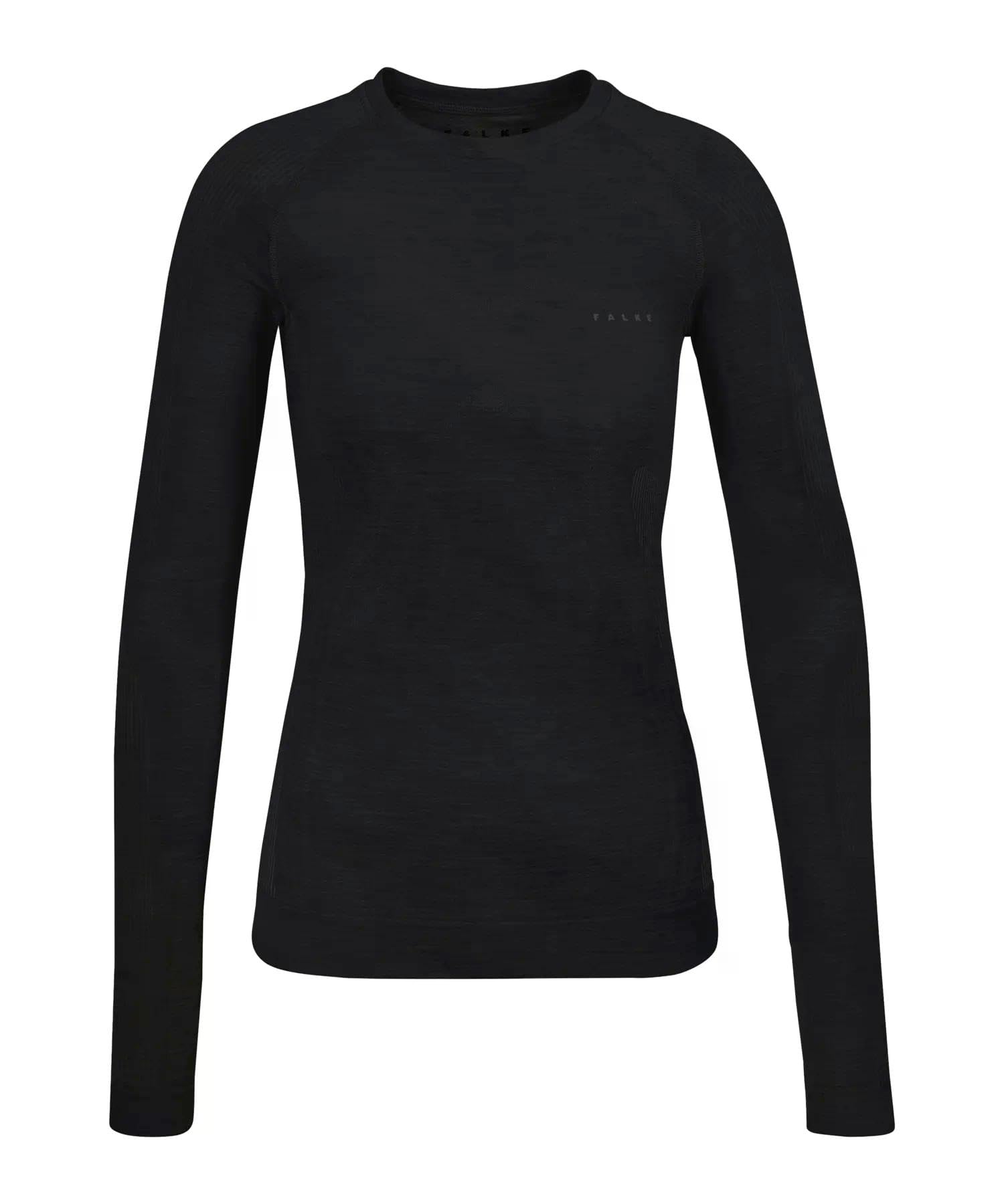 FALKE Kobiety Warstwa podstawowa (góra) Wool-Tech Light Round Neck W L/s Sh wełna materiał funkcjonalny regulujące klimat 1 Sztuka, Czarny Black 3000, L