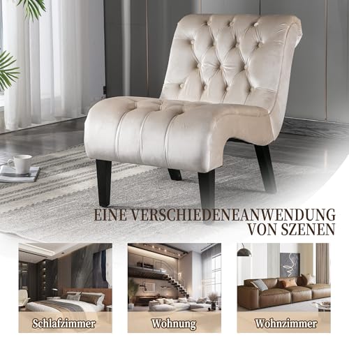 ZONJIE Sessel Wohnzimmer, Ohrensessel Schlafzimmer, Relaxsessel Lesesessel, Armlehnensessel Relax Sessel Lounge Sessels, Samt Gepolstertes Sofa fürs Wohnzimmer Schlafzimmer Arbeitszimmer (Beige)