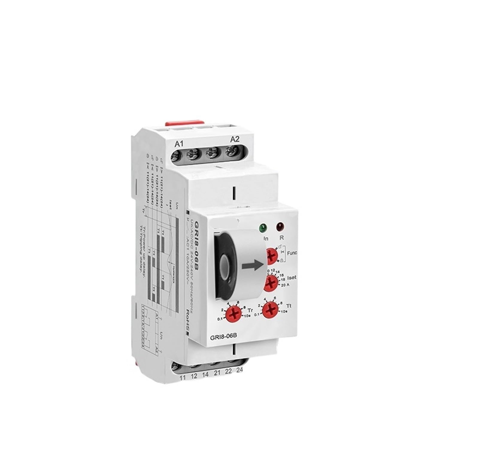 Relé de monitoreo de corriente 2A-20A GRI8-06AB con selector AC220V y DC24V 4