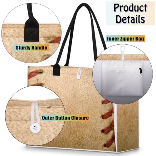 Vintage Baseball Sports Tote Bag for Women Large Beach Bag Reusable Tote Bags for Work Travel Beach Shopping4