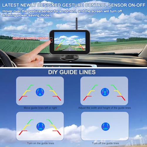 Image of YIMU Solar Magnetic Wireless Backup Camera for Truck andTrailers, Portable, Cordless, Scratch-Proof, 2Mins Easy Install, No Wiring,1080P HD Rechargeable RV Back Camera with 5inch Monitor (YM501)