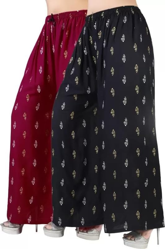 Maharshi Collection Women's Cotton Blend Regular Fit Palazzo Pants (Pack of 2)-image-12