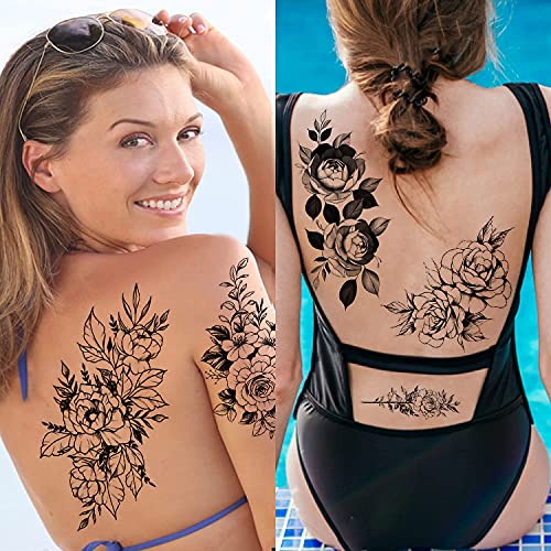 Cerlaza Temporary Tattoos For Women, Henna Fake Flower Tattoos Stickers For Adults, Semi Permanent Half Sleeve Tattoos Body Leg Makeup Waterproof, Flower Tatuajes Temporales-12 Sheets #TOP4
