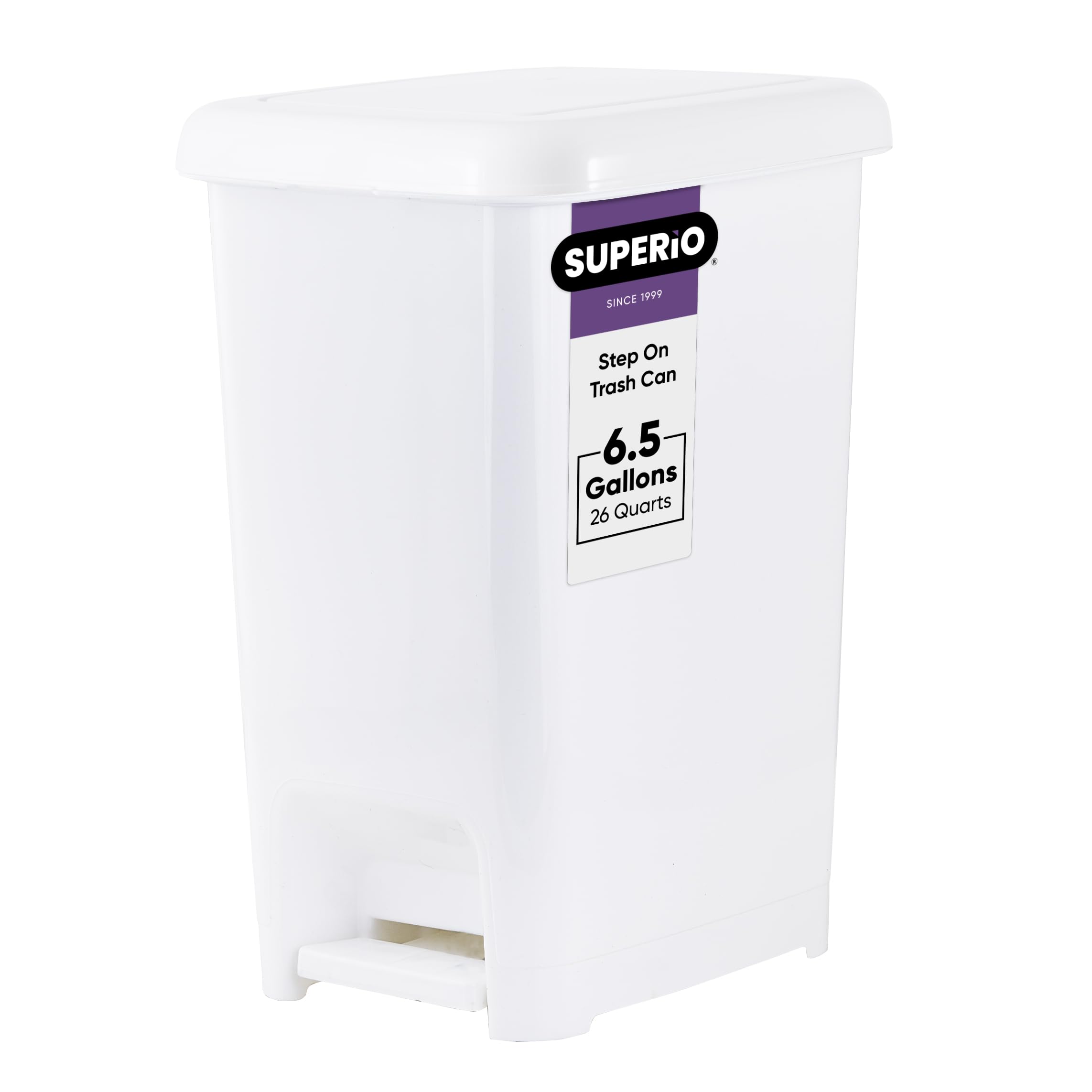 Superio Slim Pedal Trash Can 6.5 Gallon (26.5 QT) (White)