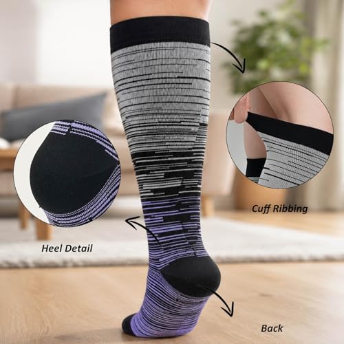 Image of Plus Size Compression Socks 20-30mmHg Wide Calf for Men Women, Extra Large Compression Stockings Support for Running, Travel, Nurses, Pregnancy (3 Pairs)
