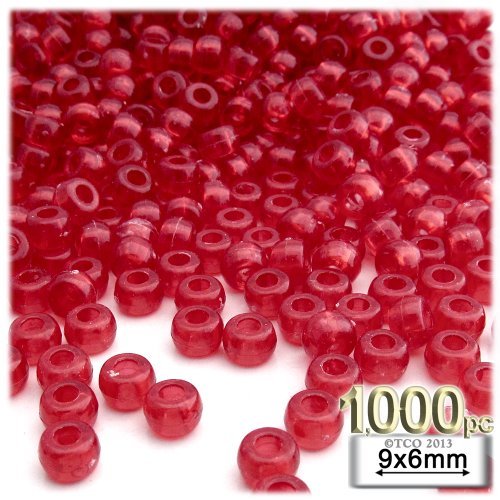 The Crafts Outlet 1,000pc Plastic Round Transparent Pony Beads 6x9mm Christmas Red Beads