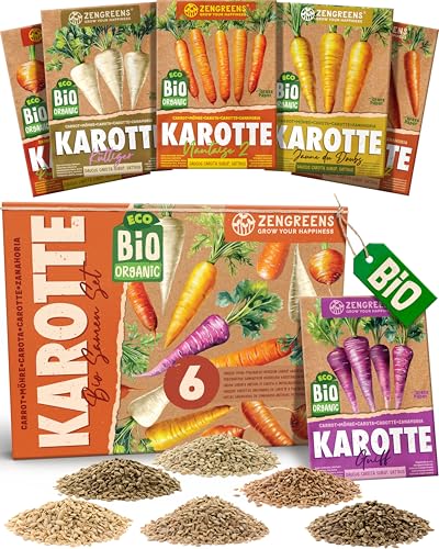 ZenGreens - Bio Karottensamen im 6er Set - 6 Karotten Samen für den einfachen Anbau im Garten Balkon oder Hochbeet - Pflanzensamen - Saatgut