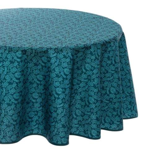 Atmosphera - Nappe Anti-Tache Feuilles - Bleu Canard - D180 cm