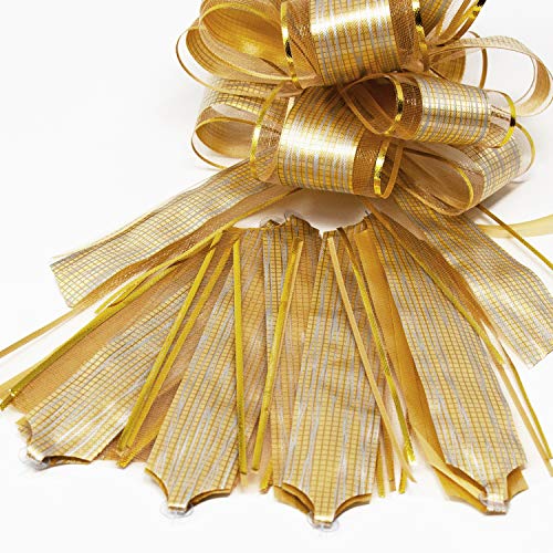 Oblique Unique® Geschenk Schleife mit Geschenkband Glänzend für Geschenke Tüten Zuckertüten Weihnachten zum Basteln Dekorieren Verzieren (Gold)