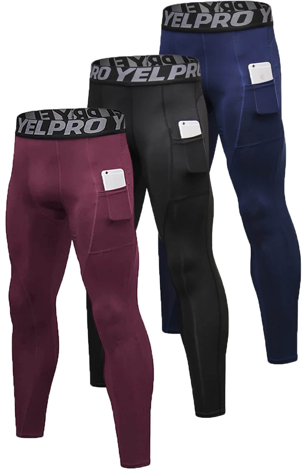 QueerierQueerier Mens Compression Pants Active Athletic Leggings with Pockets Running Baselayer Tights Cycling Workout Pants