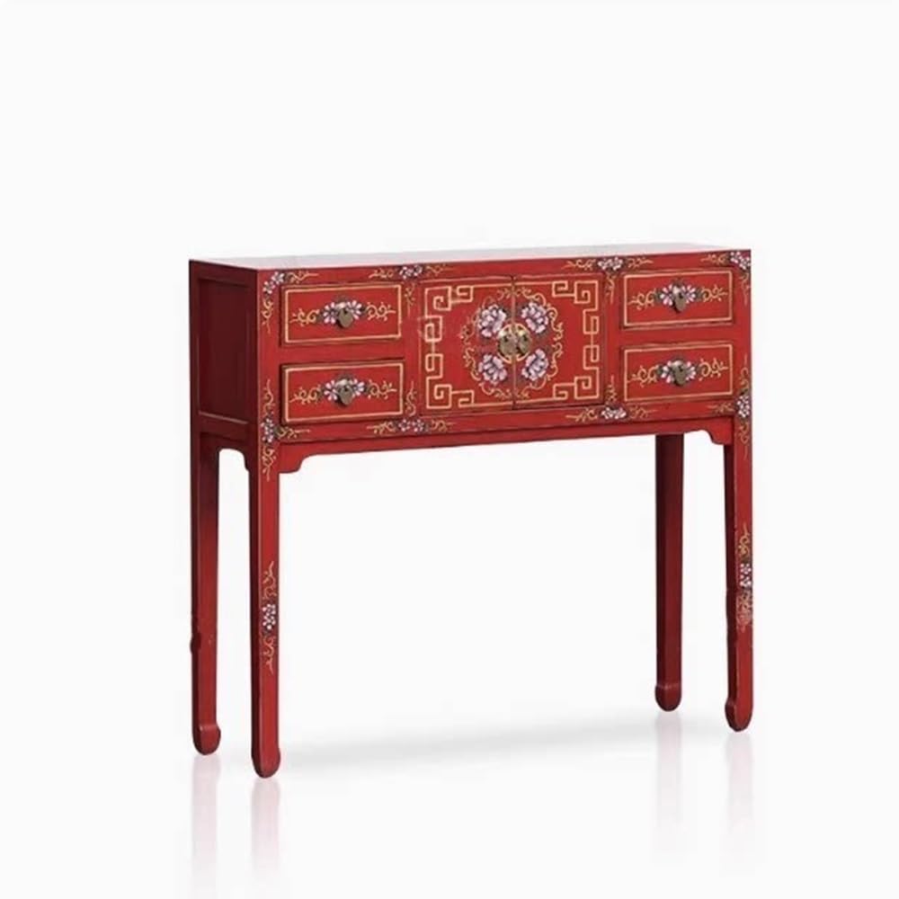 Mesa de altar china Mesa de altar tradicional dibujada a mano madera maciza | Consola for santuario y entrada(Red)