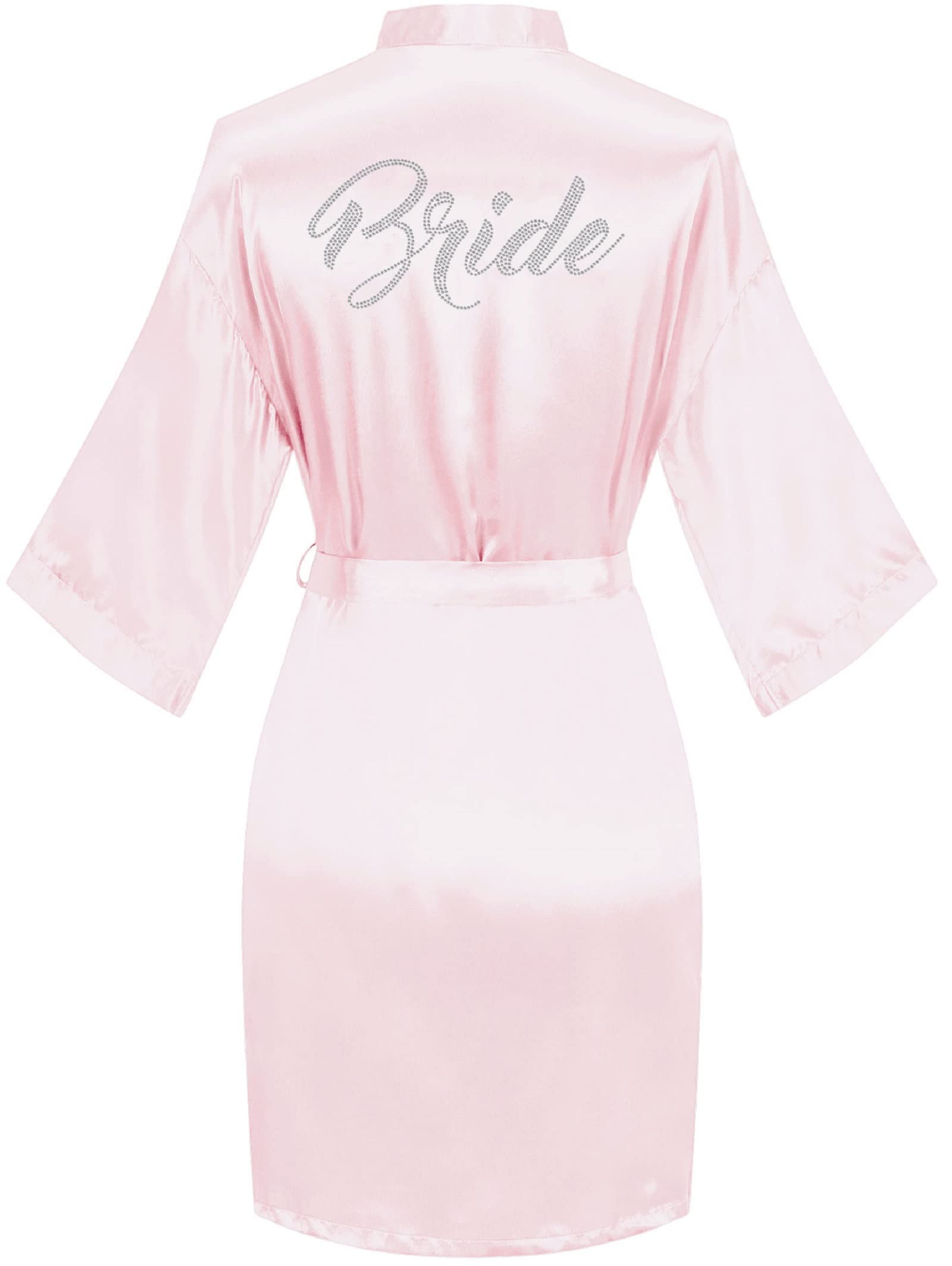 goodmansam Women's Silky Robes One Size Silver Rhinestones Bride Bridesmaid Sleepwear for Wedding Party Getting Ready