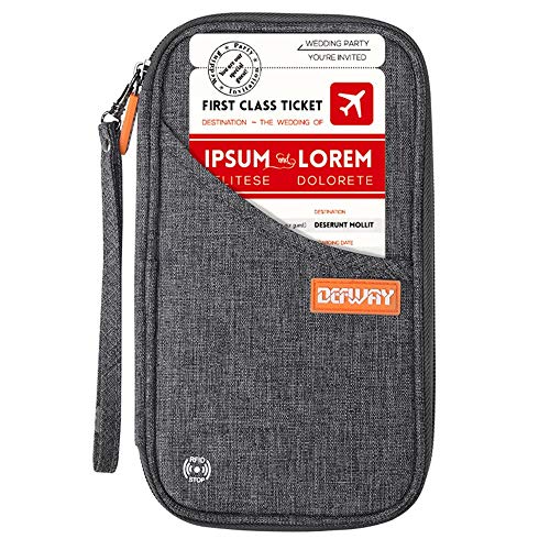DEFWAY Reisepass Tasche Reisepasshülle Ausweistasche - Familie Reiseorganizer Dokumentee, Travel Organizer für Damen Herren, Grau Cover