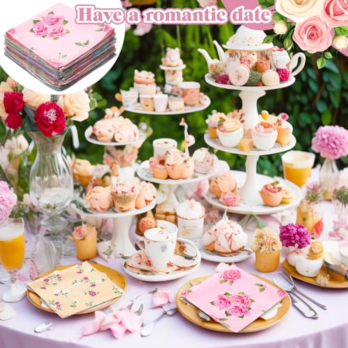 Image of SmoothNovelty 36 Pcs Cloth Napkins for Women Vintage Ladies Floral Handkerchiefs 6 Designs Tea Party Favors, 11 x 11 Inches Plants Floral Square Handkerchiefs for Weddings Tea Party Supplies