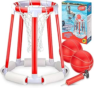 MXF Floating Pool Basketball Hoop, Upgrade Swimming Pool Basketball Hoop Game for Swimming Pool, Pool Toys for Kids 8-10 & Adults Swimming Game Toy, Basketball Hoop w/ 2 Balls and Pump Included