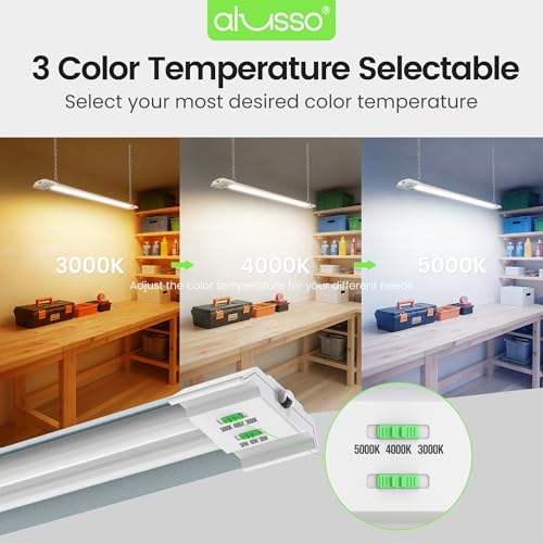 Image of ALUSSO LED Shop Lights 4FT with Reflector, 5000LM Super Bright, Adjustable 3000K-5000K Color Temperature, 120V, Warm to Cool Daylight Linkable Shop Lights for Workshop /Basement, 2 Pack