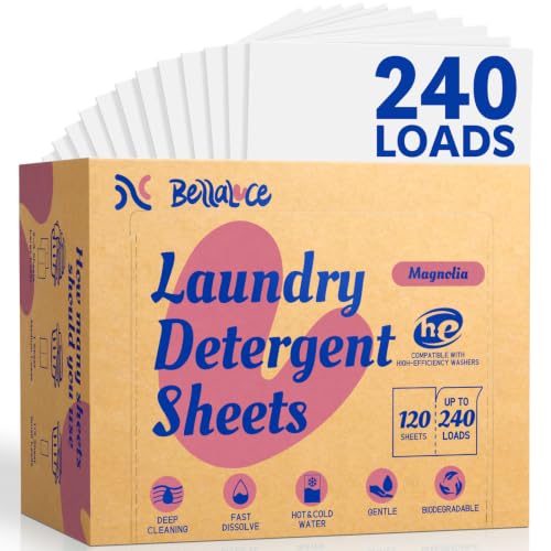 Image of BellaLuce Laundry Detergent Sheets, 240 Loads, Magnolia Scent | Plastic-Free Laundry Detergent, Fast-Dissolving, Hypoallergenic Formula Laundry Sheets, Space-Saving for Home, Dorms & Travel