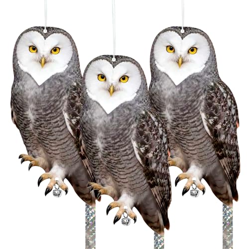 Vicsiyi Owls to Keep Birds Away: 3Pcs Fake Owl with Reflective Tape for Orchard Garden Patio Pool Reflective Hanging Decoration to Keep Birds Pigeon from Windows Tree Vineyard