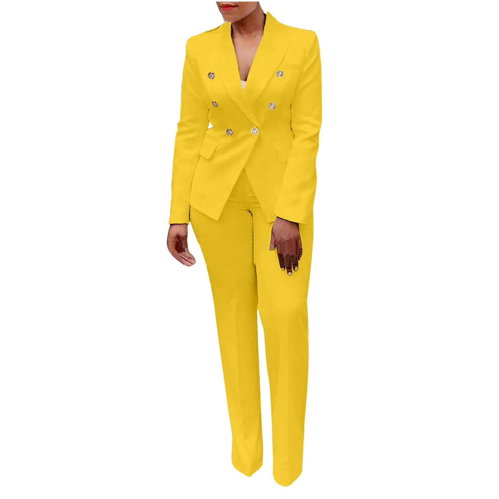 Women's Suits & Blazers 2 Piece Outfits Plus Size Button Up Long Sleeve Blazer + Trouser Casual Dressy Wedding Business Work Office Clothes Ladies Suit with Trousers UK 8-20