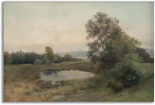 Pintura de paisaje vintage, arte de pared, decoración de habitación, impresionismo, pintura de paisaje tradicional, granja, lienzo, arte de paisaje