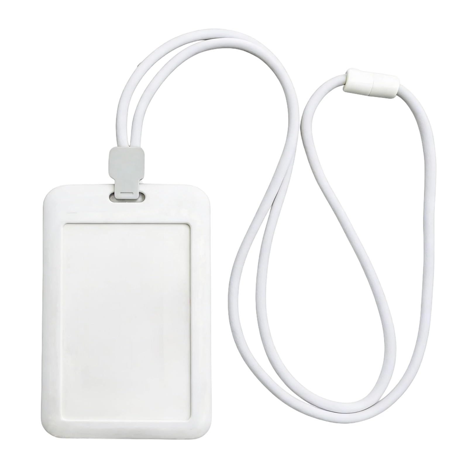 Packool White ID Card Holder with Lanyard, Adjustable Neck Lanyard for Teacher, Students, Vertical Badge Holder with Round Cord, Safety Breakaway Lanyard, Minimalist Style