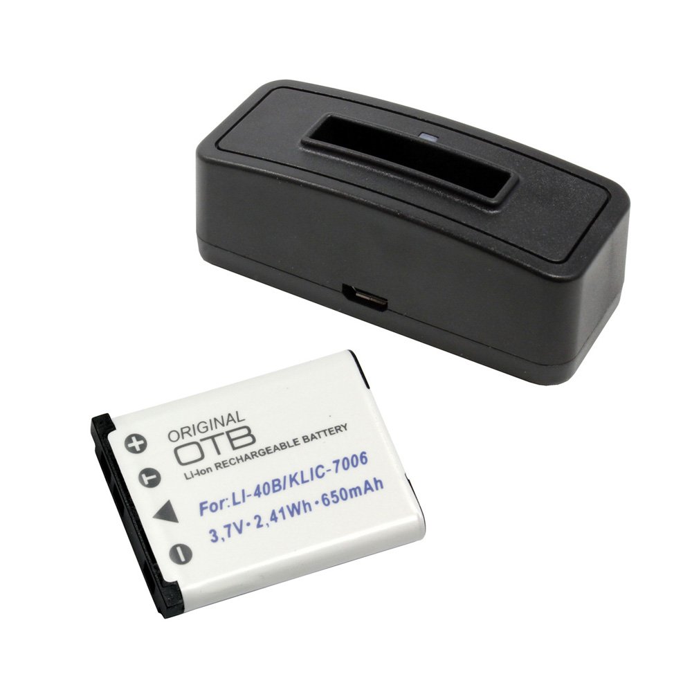 Charging Station and Battery Pack (650mAh) for Rollei CL-390 SE, Battery replaced: Olym LI-40B/LI-42B, Nik EN-EL10, Fuji NP-45, Kod KLIC-7006, Cas NP-80, Trav DS-5370