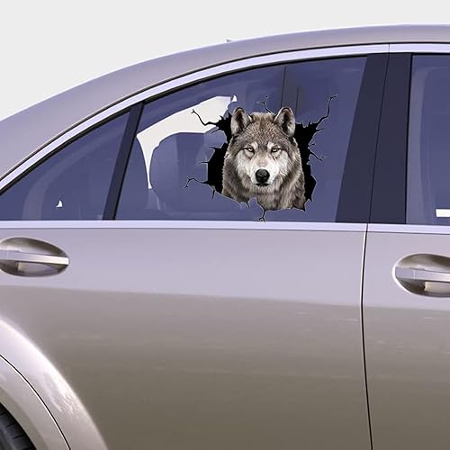 Miniatura 6 de Calcomanías de lobo gris para automóviles, calcomanías para ventana de automóvil, grietas de vinilo 3D, impermeables, extraíbles para automóviles