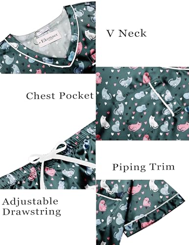 Image of Ekouaer Silk Pajama for Women Short Sleeve Satin Pj Set Two Piece Soft Sleepwear Loungewear S-XXL