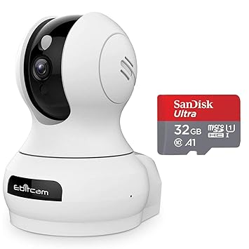 Ebitcam 1080P Full HD WiFi Camera with 32GB Memory Card, Clear Night Vision Upto 30 Feet, Motion, Face Detection, 2-Way Audio for Home Safety Baby, Pet, Cloud Storage, (Store 15 Days Recording)