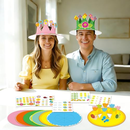 24 Sets Spring Crown Craft Kit DIY Flower Headbands Hat 3D Paper Hats Make Your Own Paper Craft with Stickers Flowers Crown Gifts for Activity Summer Springtime Party Accessory Favors Supplies by Qyeahkj - Image 3