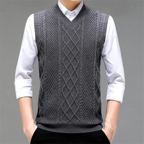 Men's Sleeveless Sweater Vest V-Neck Knitted Middle-Aged Solid Color Warm Twisted Pullover Sweater4