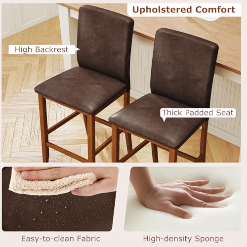 Butacos de barra Giantex, juego de 2 unidades, altura de mostrador, asiento y respaldo acolchados, patas de madera de caucho maciza, reposapiés, para isla de cocina, comedor o pub miniatura 6
