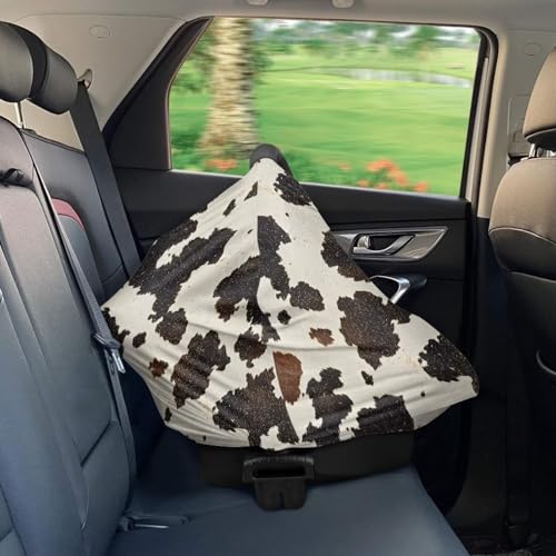 Image of Cow Print Car Seat Covers Canopy Cover - Multi-use Cover Carseat Canopy, Breathable Breastfeeding Cover, Easy to Install Car Seat Covers for Bbies