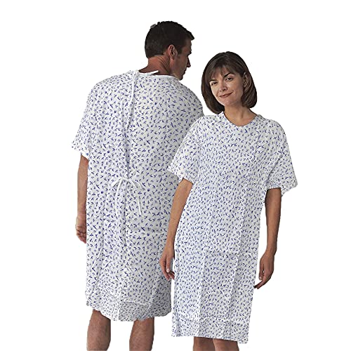 AMZ Hospital Gowns for Women Large. Pack of 3 White Reusable Patient Gowns with Swallows, Back Tie, Short Roomy Sleeves. 100% Cotton Unisex Hospital Gowns for Elderly Women and Men